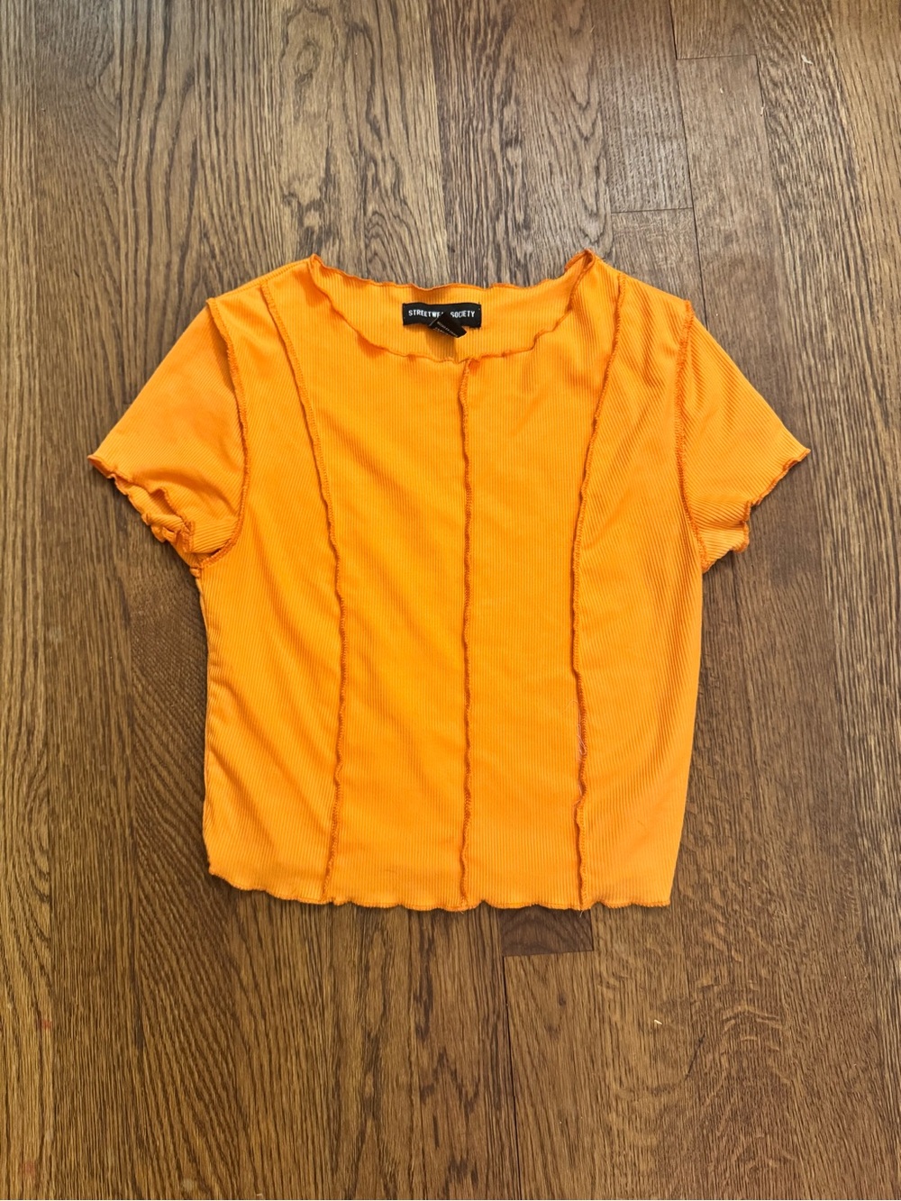 Streetwear Society Orange Ribbed Short Sleeve Lettuce-Edge Tee